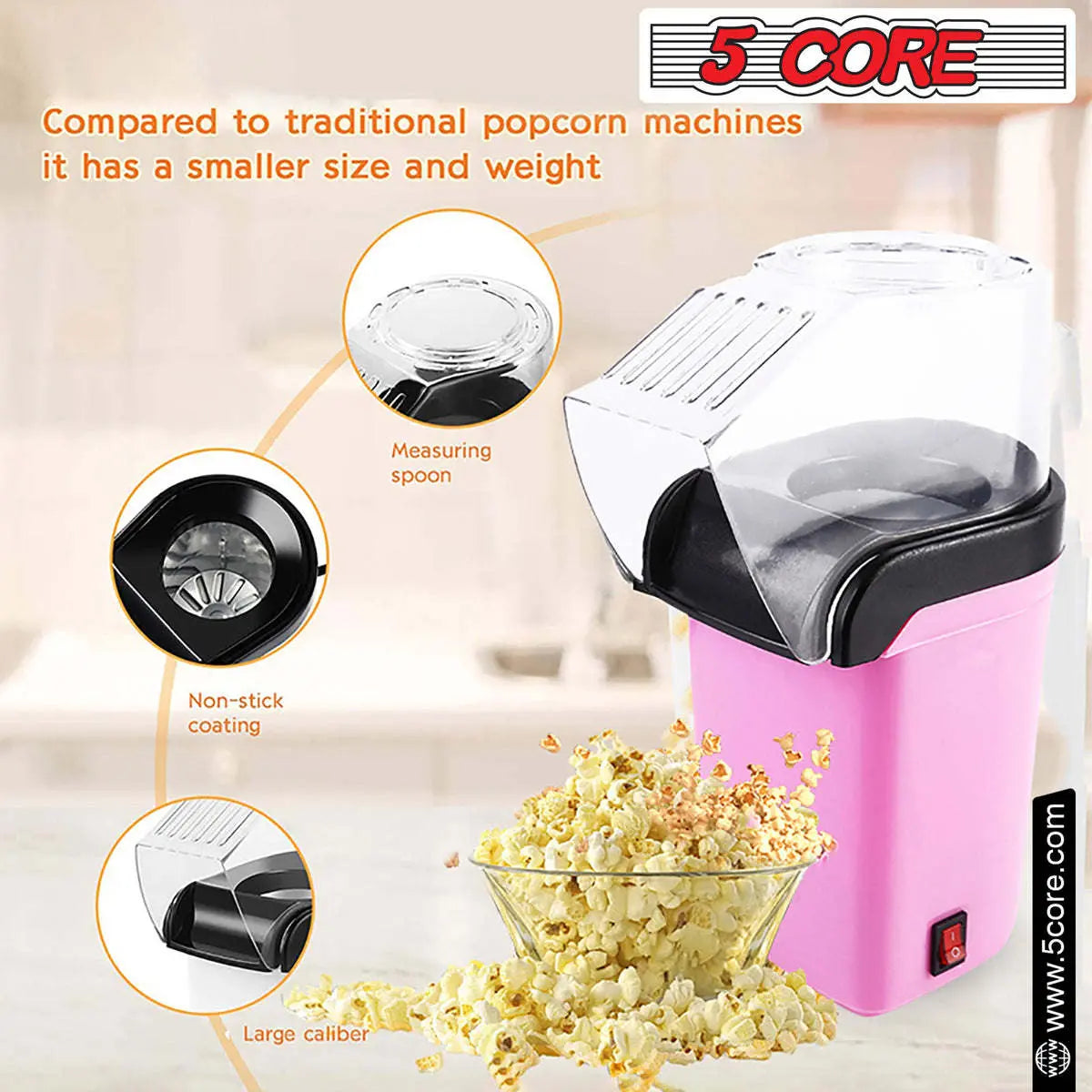 5 Core Popcorn Machine 16 Cup Capacity Hot Air Popper 5 Core