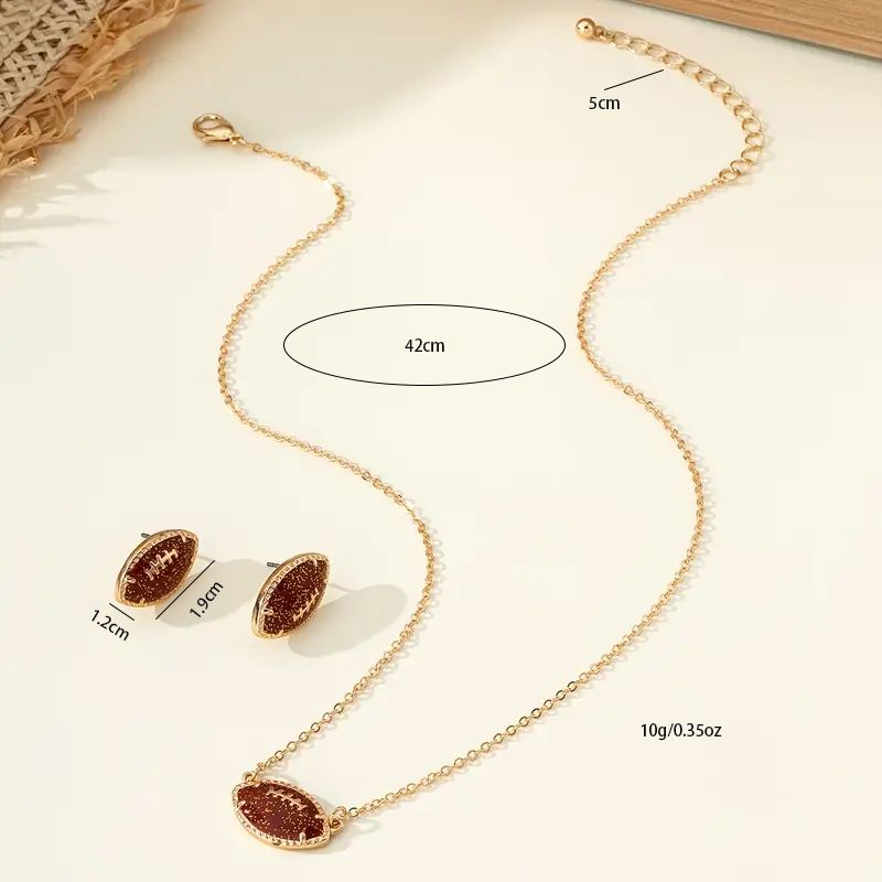 Elegant 14K Gold-Plated Football Charm Necklace and Earrings Set Doba