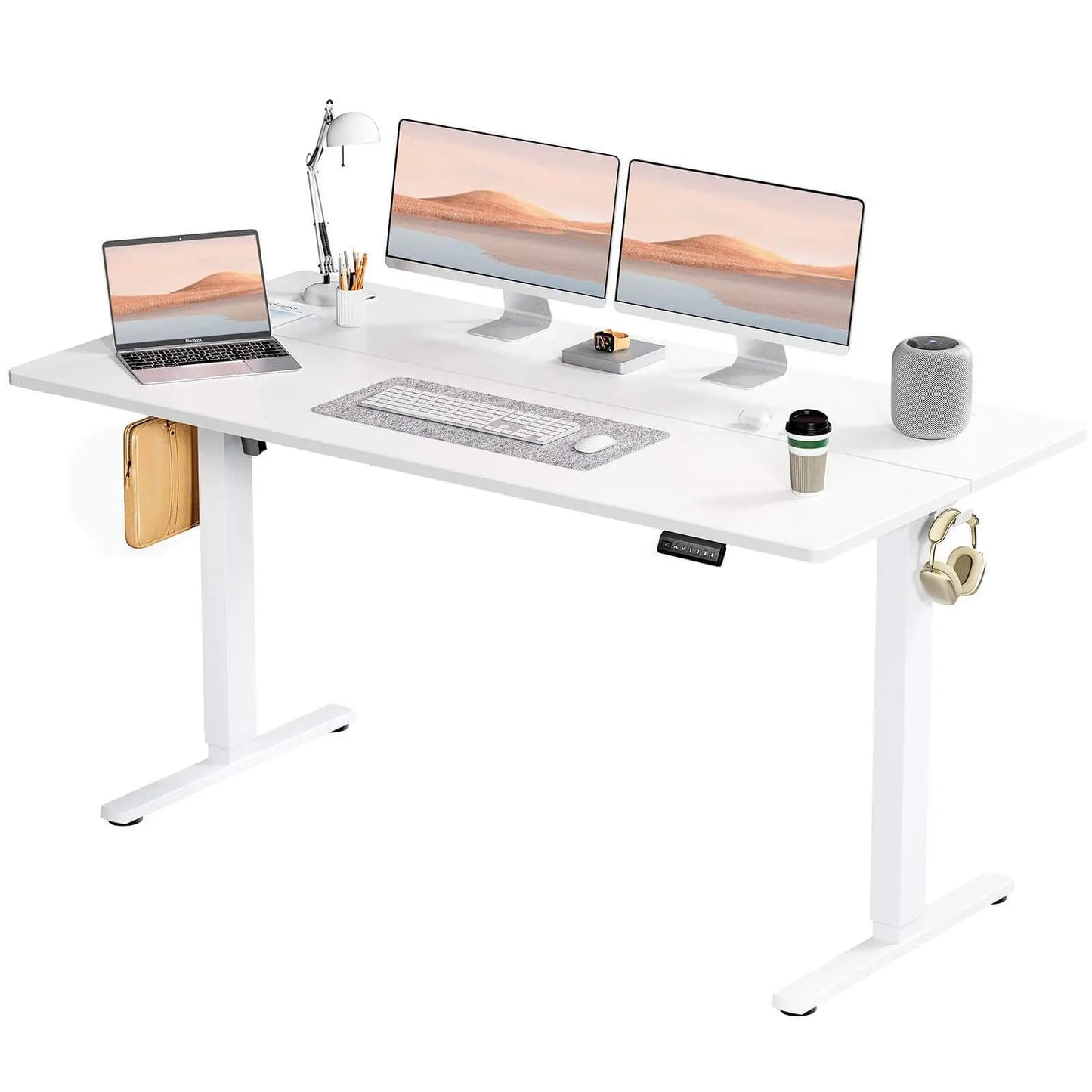 Electric Height Adjustable Standing Desk, Sit or Stand Ergonomic Computer Desk, White,63'' x 24" Doba