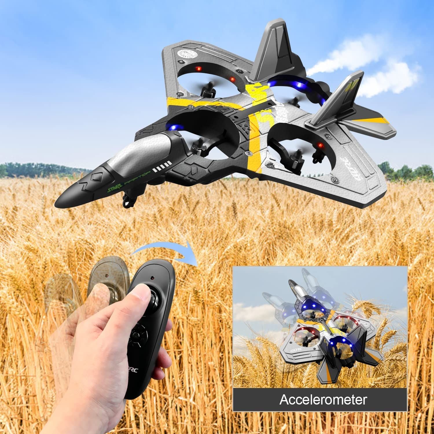 4DRC V17 Remote Control Plane RC Airplanes 2.4GHz 6CH EPP RC Plane 4 Motor RC Aircraft Toys for Adult Kids with Function Gravity Sensing Stunt Roll Cool Light RC Planes Airplanes Doba