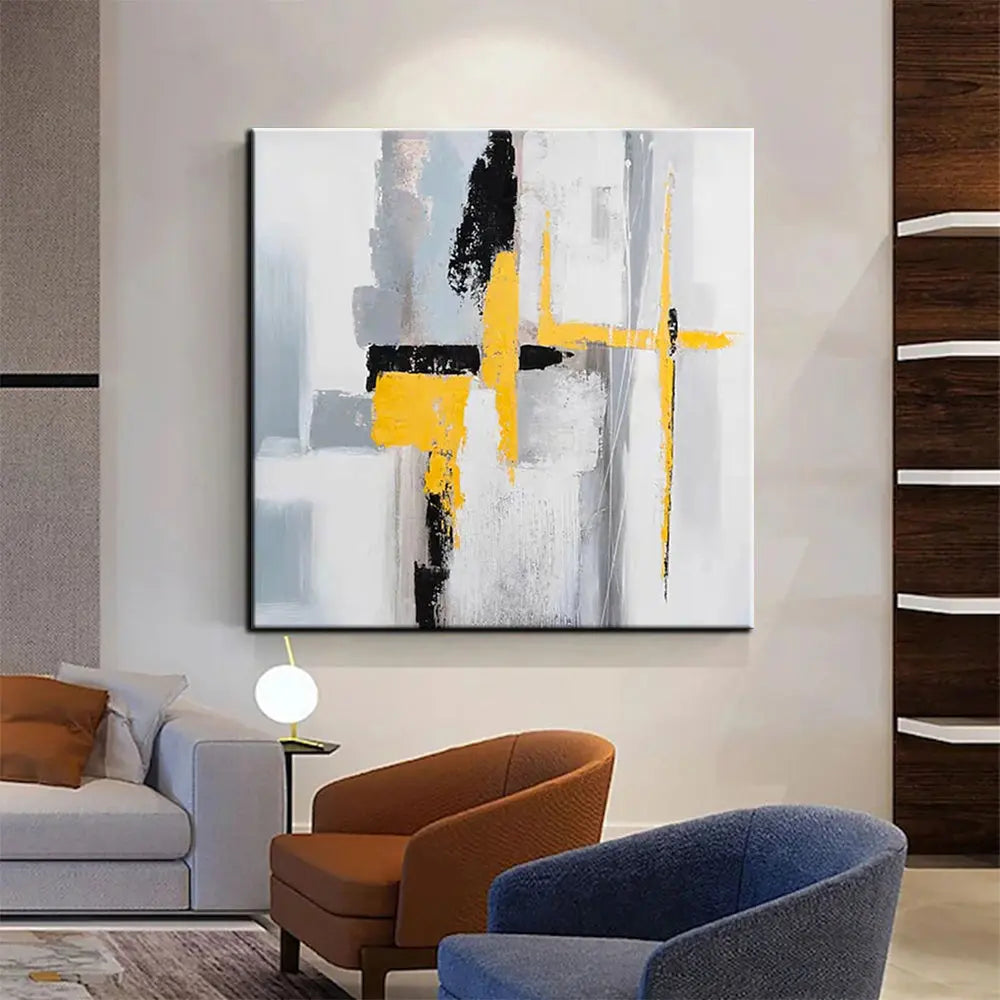 Hand Painted Single Piece Oil Paintings Black and white gold Modern Abstract Doba