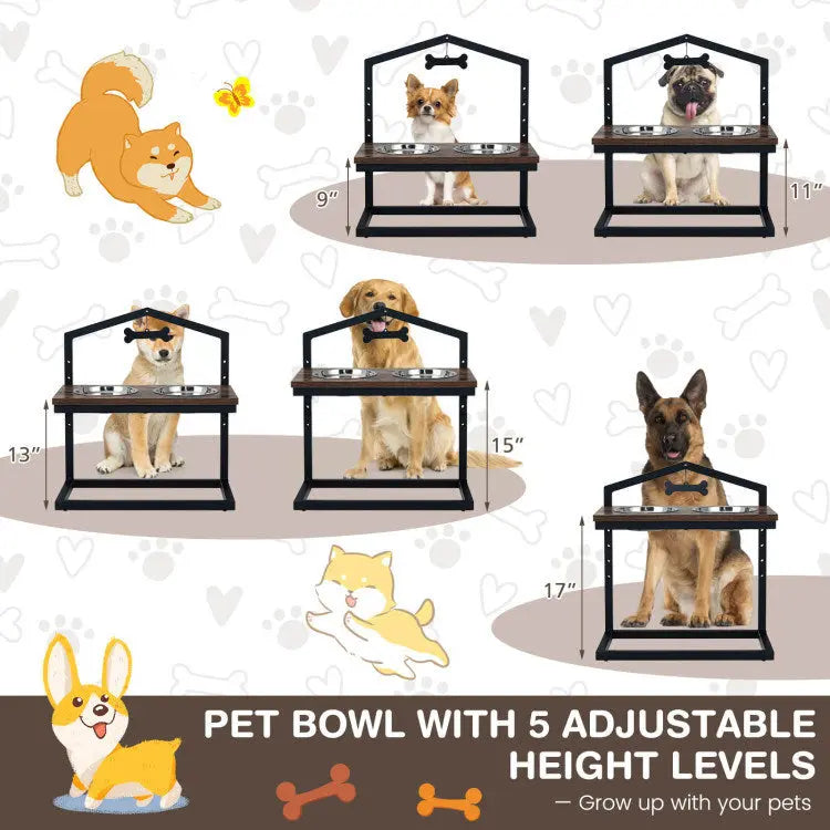 5 Heights Elevated Pet Feeder with 2 Detachable Stainless Steel Bowl Summit Supplies