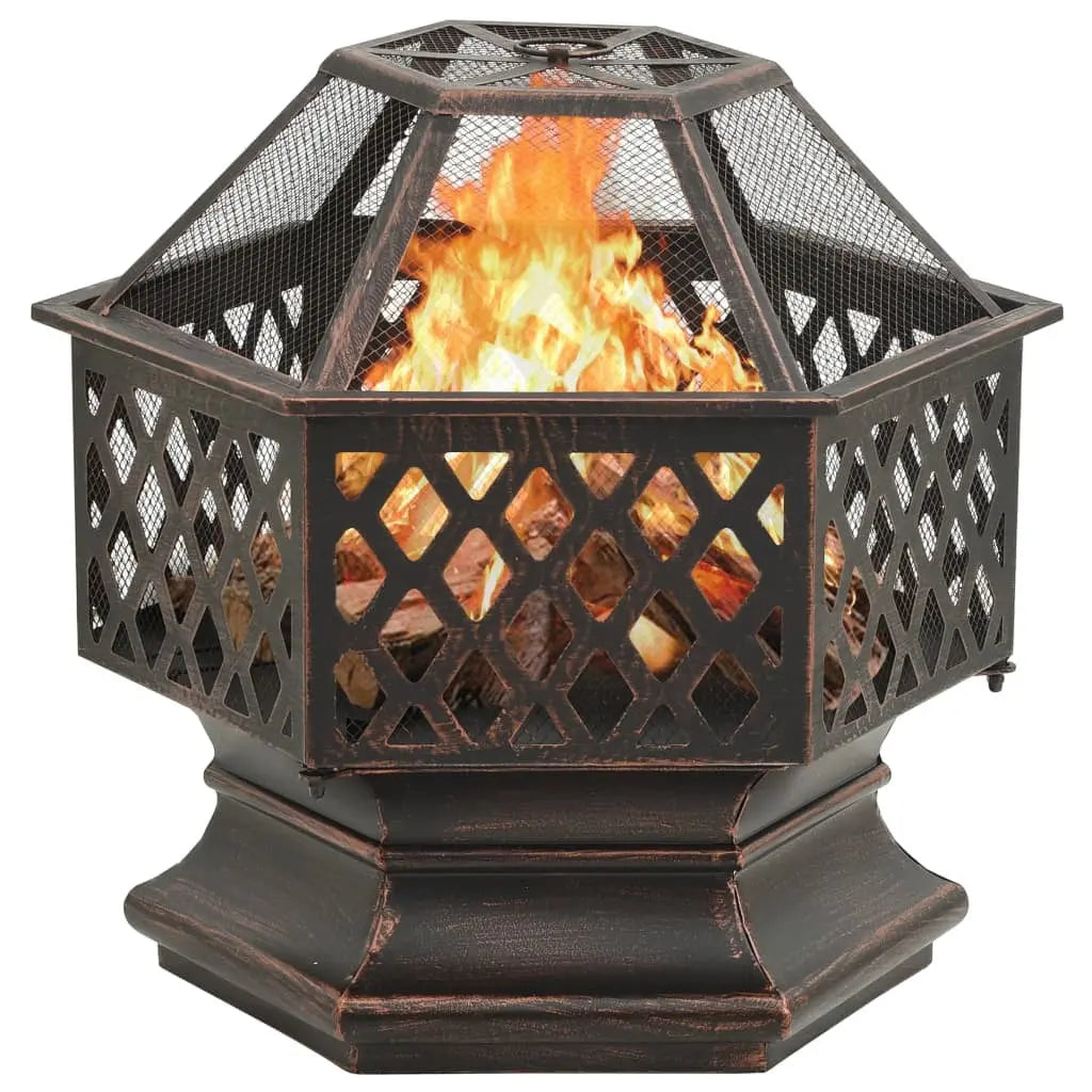 Rustic Fire Pit with Poker 24.4"x21.3"x22" XXL Steel Doba