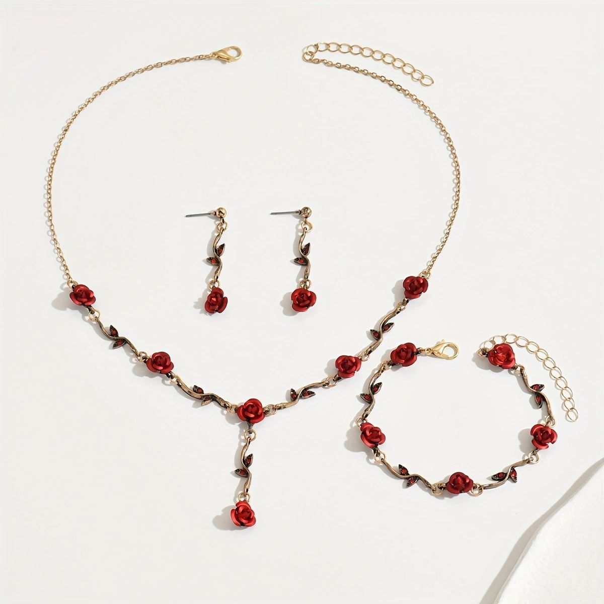 Romantic Rose Garden Jewelry Set -  Necklace, Bracelet, and Earrings Doba