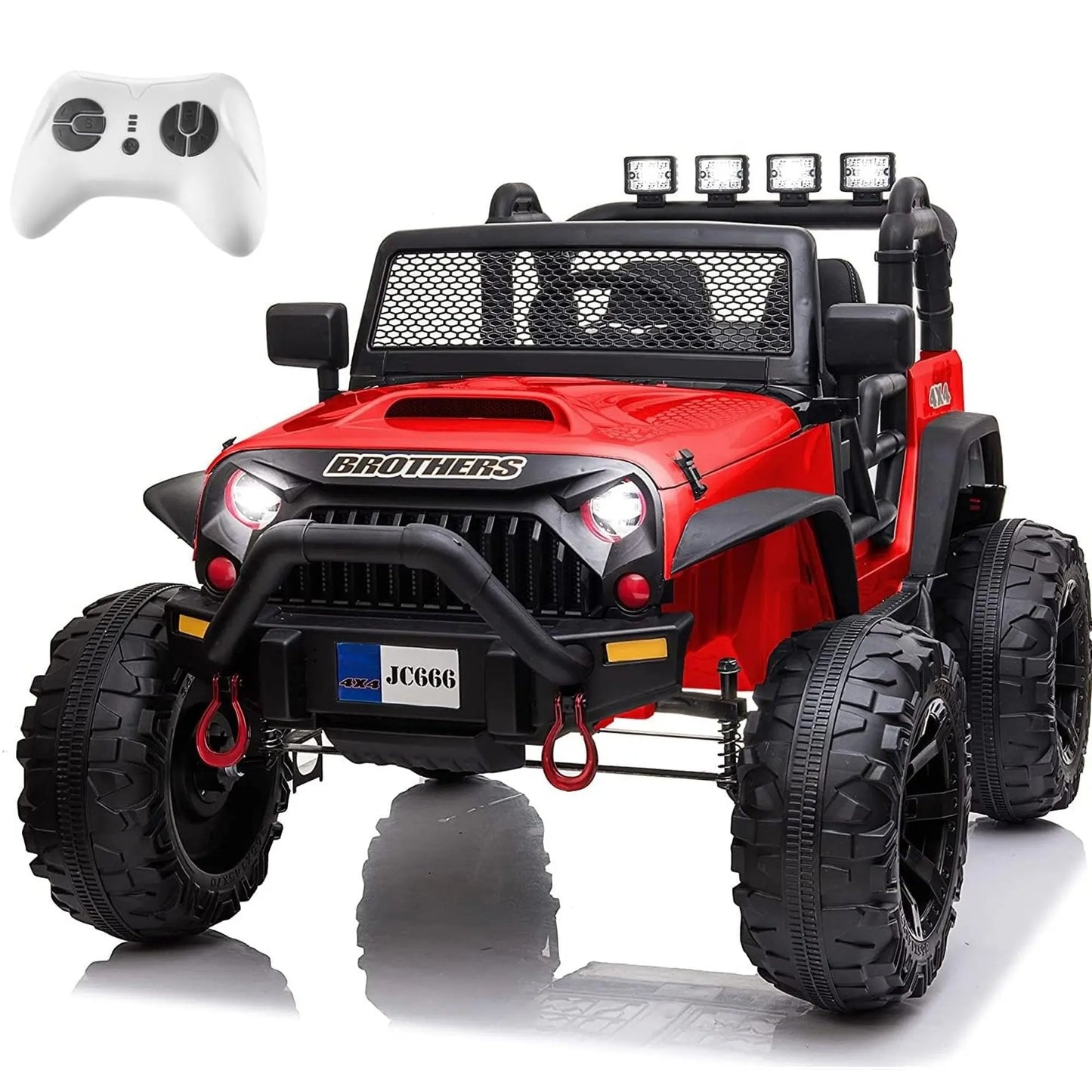 Red 48.4" Large Ride On Car for Kids, Battery Powered Electric Car with 2 Seats, Remote Control, 14" Large Suspension Wheels, LED Lights, Music, Bluetooth for Boys & Girls FX070