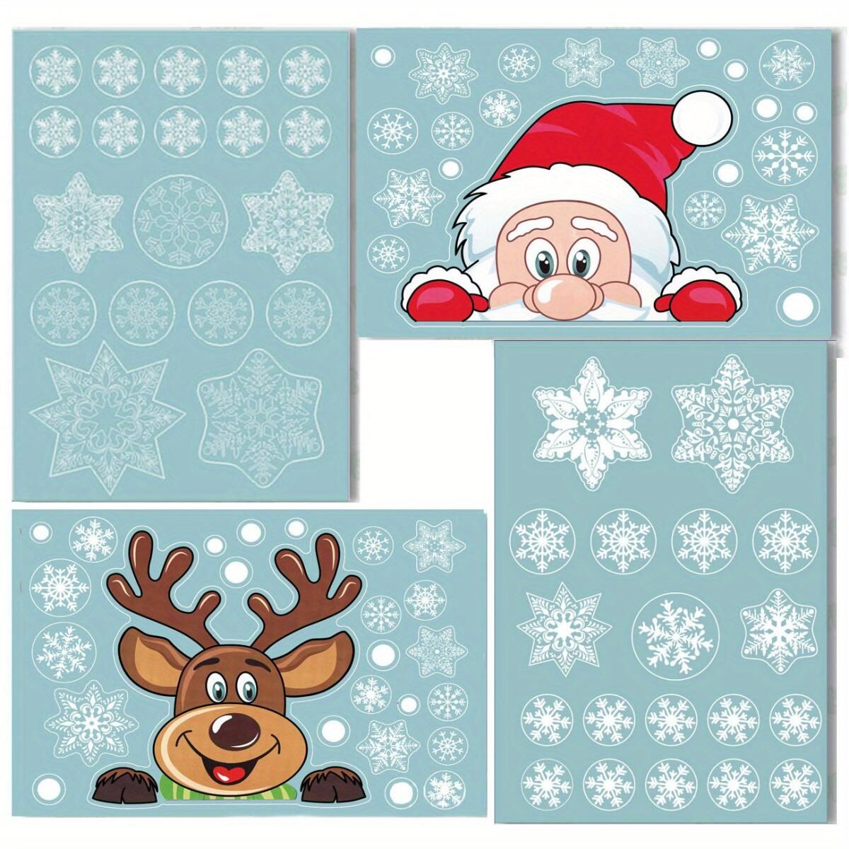 4 Sheets Christmas Window Clings Snowflake Snowman Moose Elk Pattern Window Decals Reusable Static Stickers for Christmas Holiday Birthday Home Decoration Doba