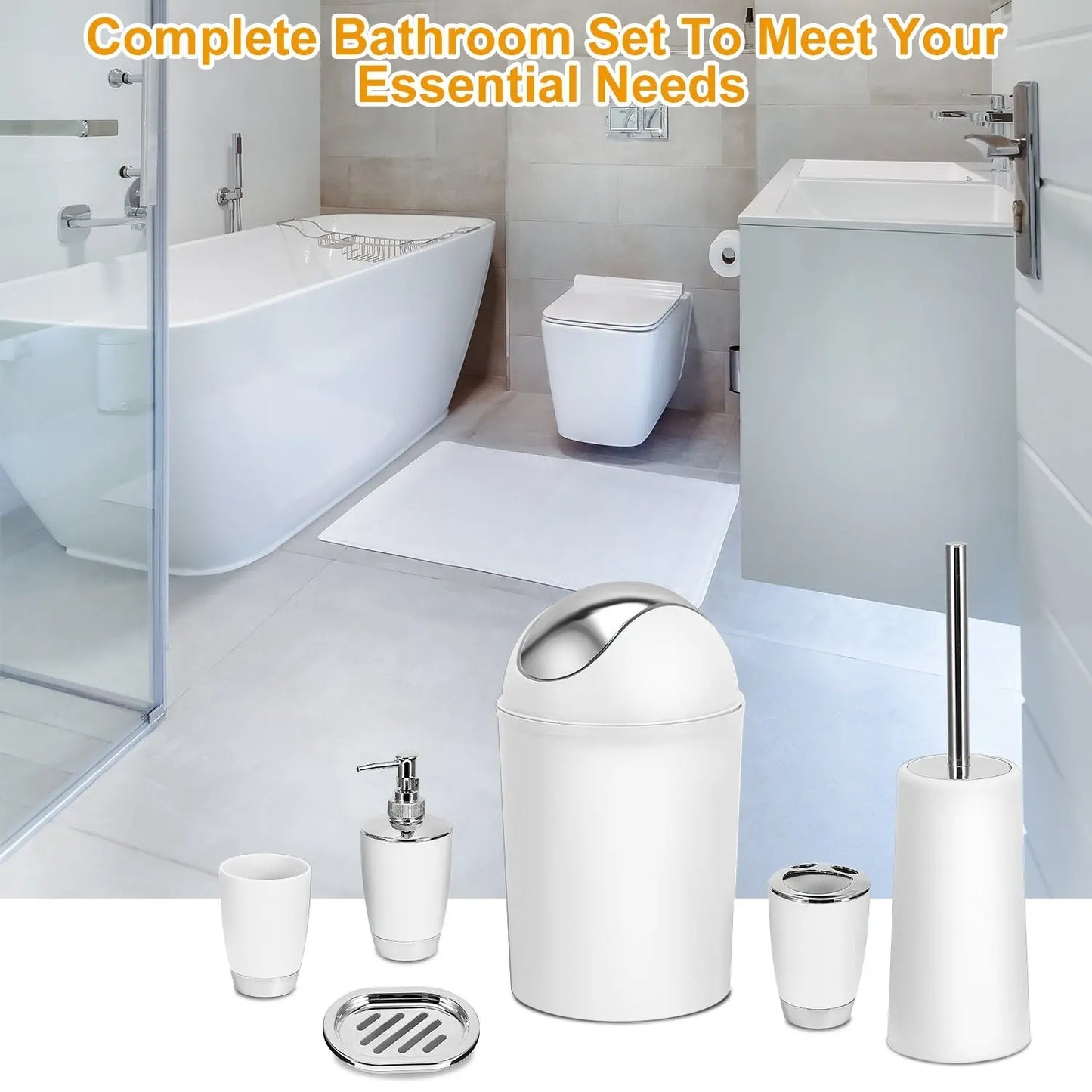 Bathroom Accessories Set 6 Pcs Bathroom Ensemble Complete with Soap Dispenser & Toothbrush Holder Eggracks by Global Phoenix