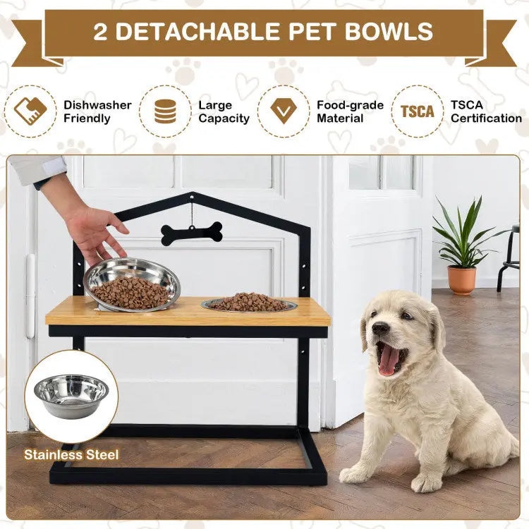 5 Heights Elevated Pet Feeder with 2 Detachable Stainless Steel Bowl Summit Supplies