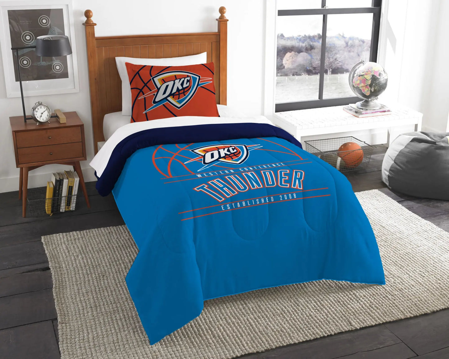 Thunder OFFICIAL National Basketball Association; Bedding; "Reverse Slam" Printed Twin Comforter Set by The Northwest Company Doba