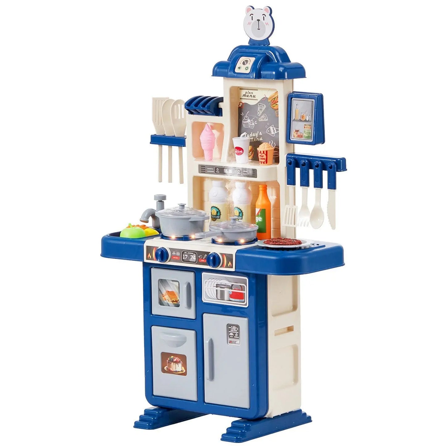 VEVOR Kitchen Playset Kids Pretend Cooking Play Toy 48 Piece Accessories Blue - Gee-Commerce, LLC