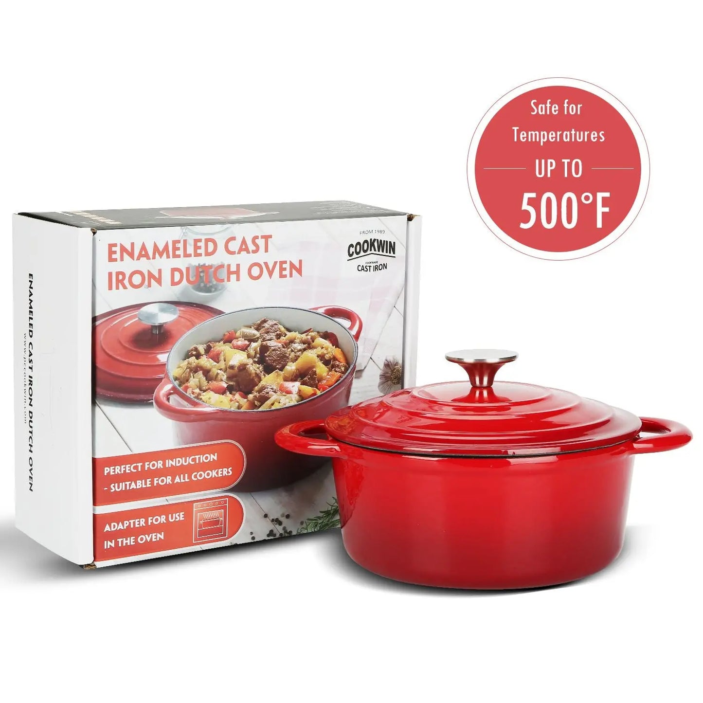 COOKWIN Enameled Cast Iron Dutch Oven with Self Basting Lid;  Enamel Coated Cookware Pot 3QT - Gee-Commerce, LLC