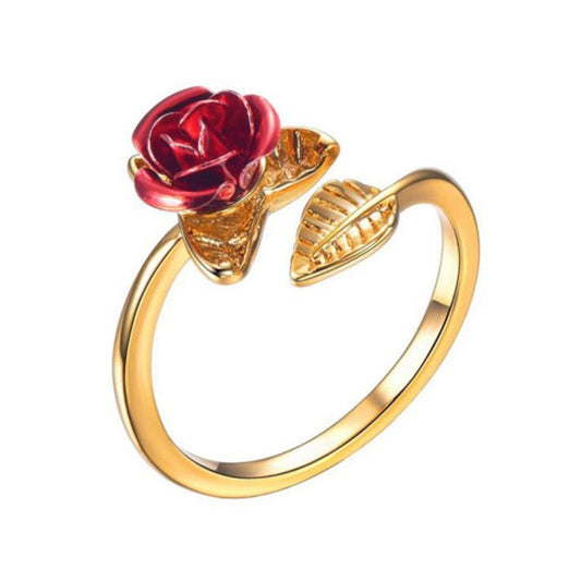 Rose Flower Leaves Opening Ring For Women Flowers Adjustable Finger Ring Valentine's Day Engagement Jewelry Gift - Gee-Commerce, LLC