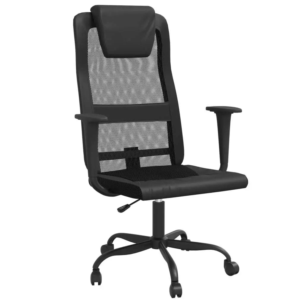 Office Chair Black Mesh Fabric and Faux Leather Doba