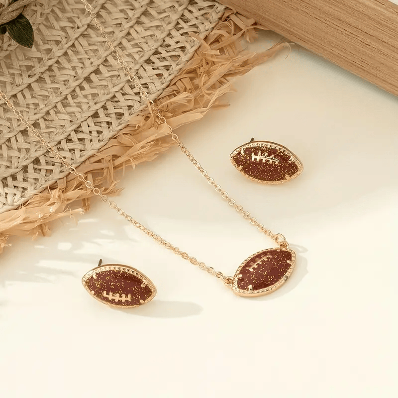 Elegant 14K Gold-Plated Football Charm Necklace and Earrings Set Doba