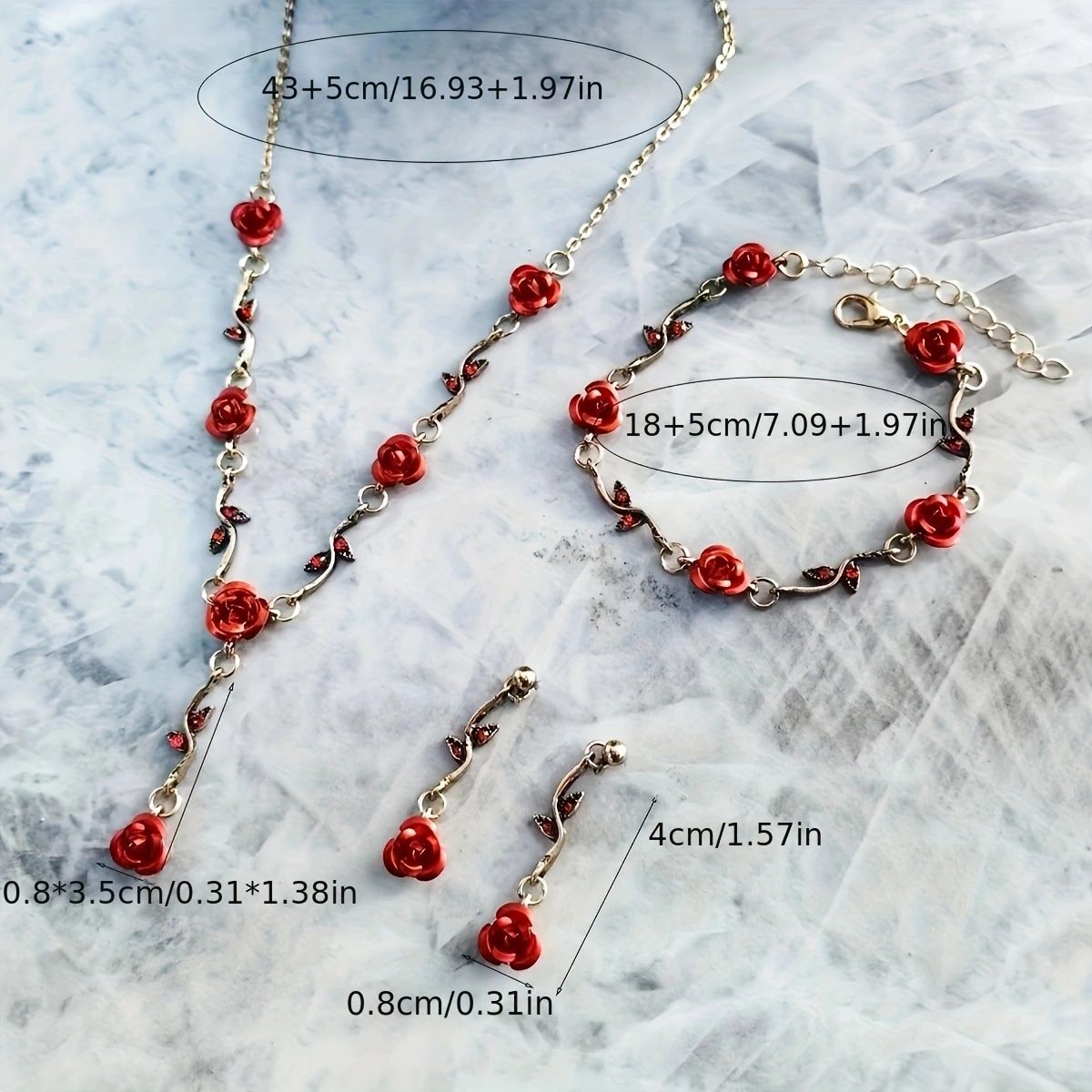 Romantic Rose Garden Jewelry Set -  Necklace, Bracelet, and Earrings Doba