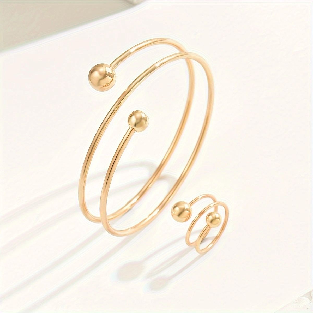 14K Gold Plated Minimalist  Bangle and Ring Set Doba