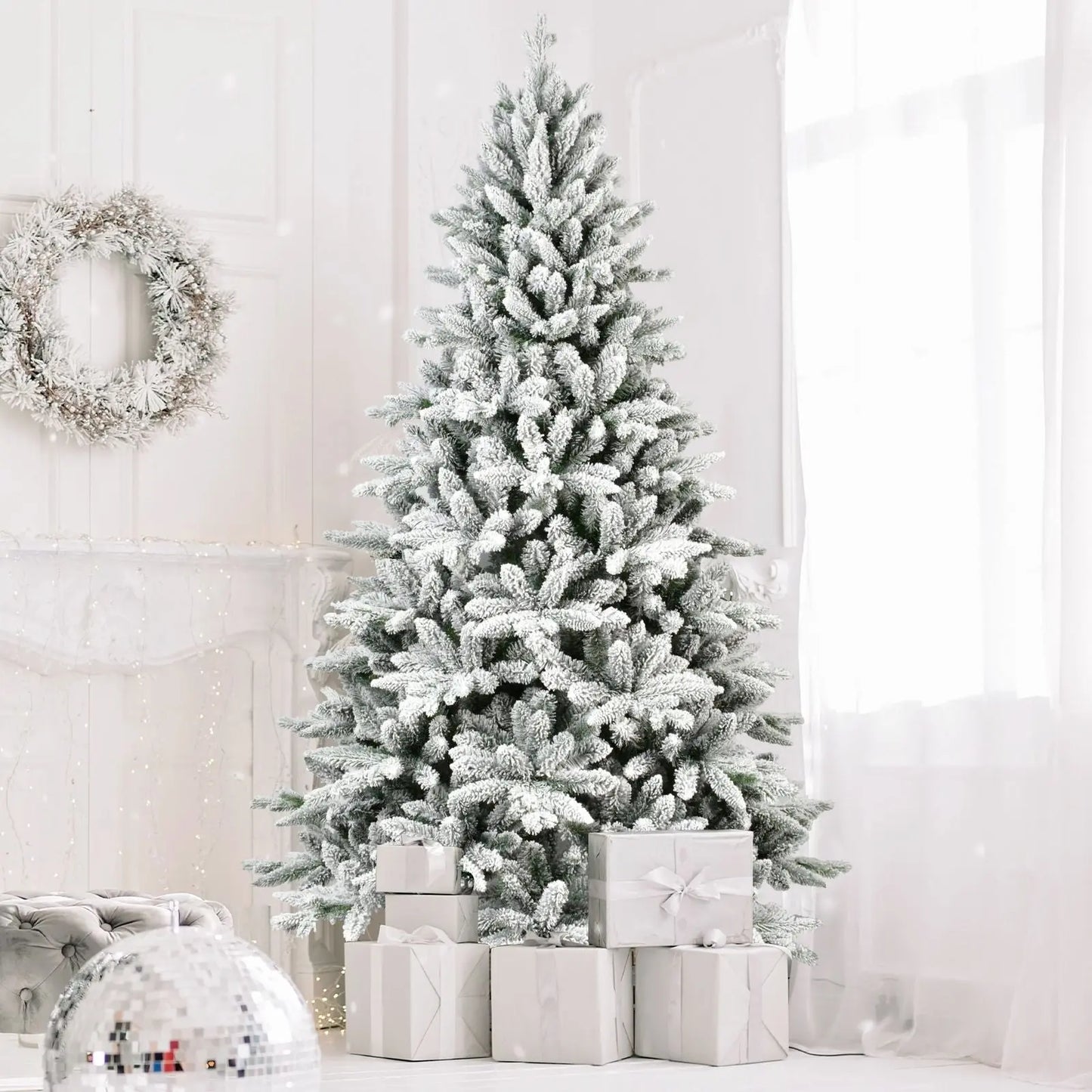 6ft PVC&PE Flocking Hinged Christmas Tree - Snow on branches - Gee-Commerce, LLC