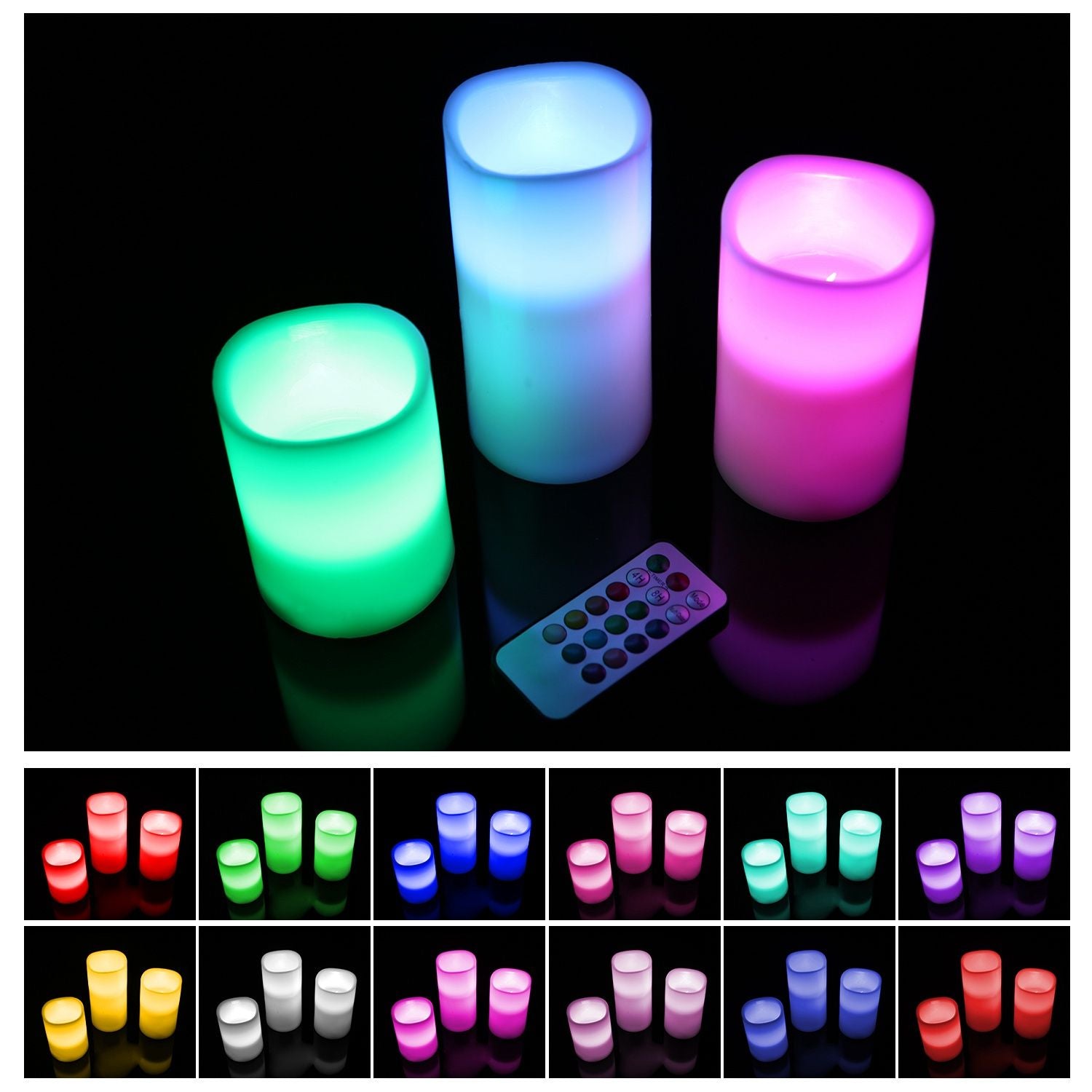 3Pcs Flameless Votive Candles - Wireless Battery Operated LED Flickering w/ Remote Control Timer Doba