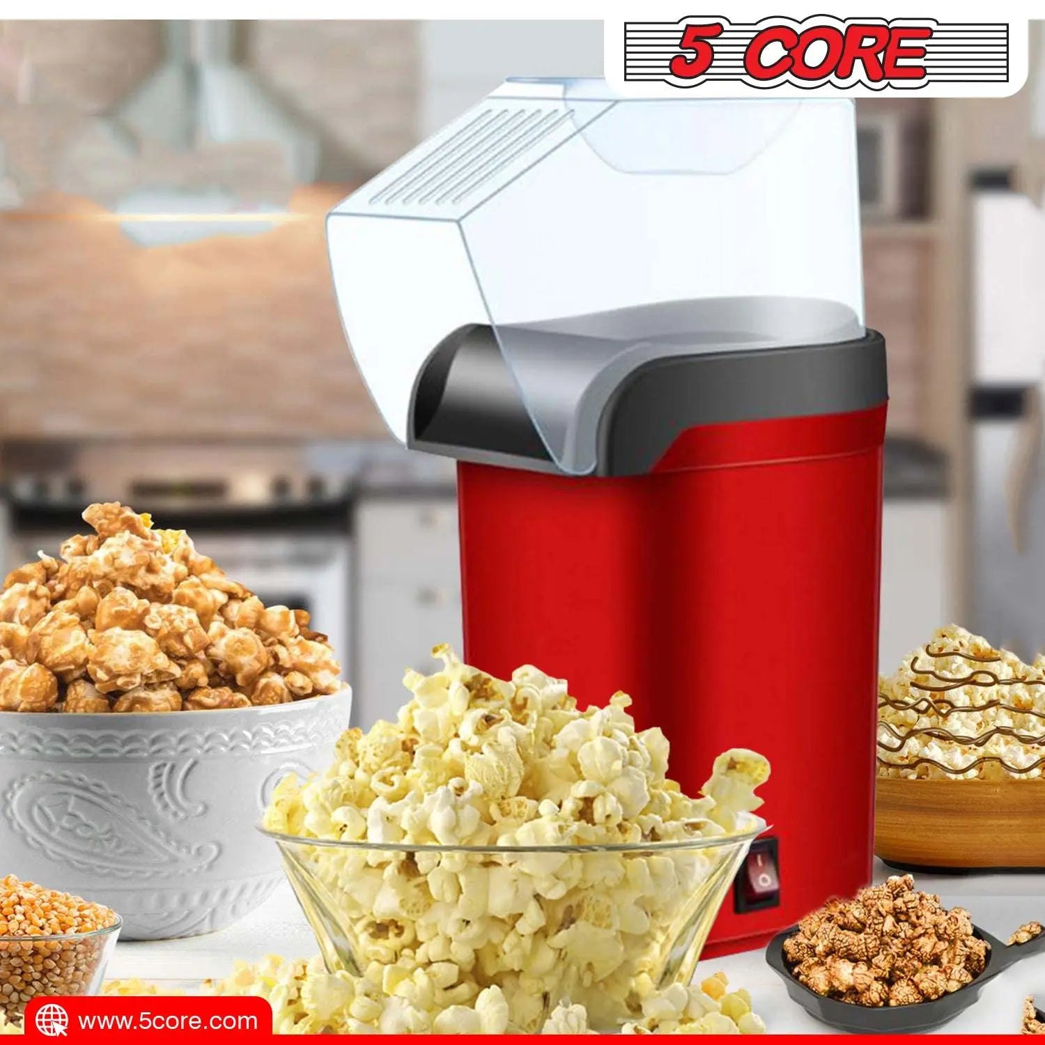 5 Core Popcorn Machine 16 Cup Capacity Hot Air Popper 5 Core