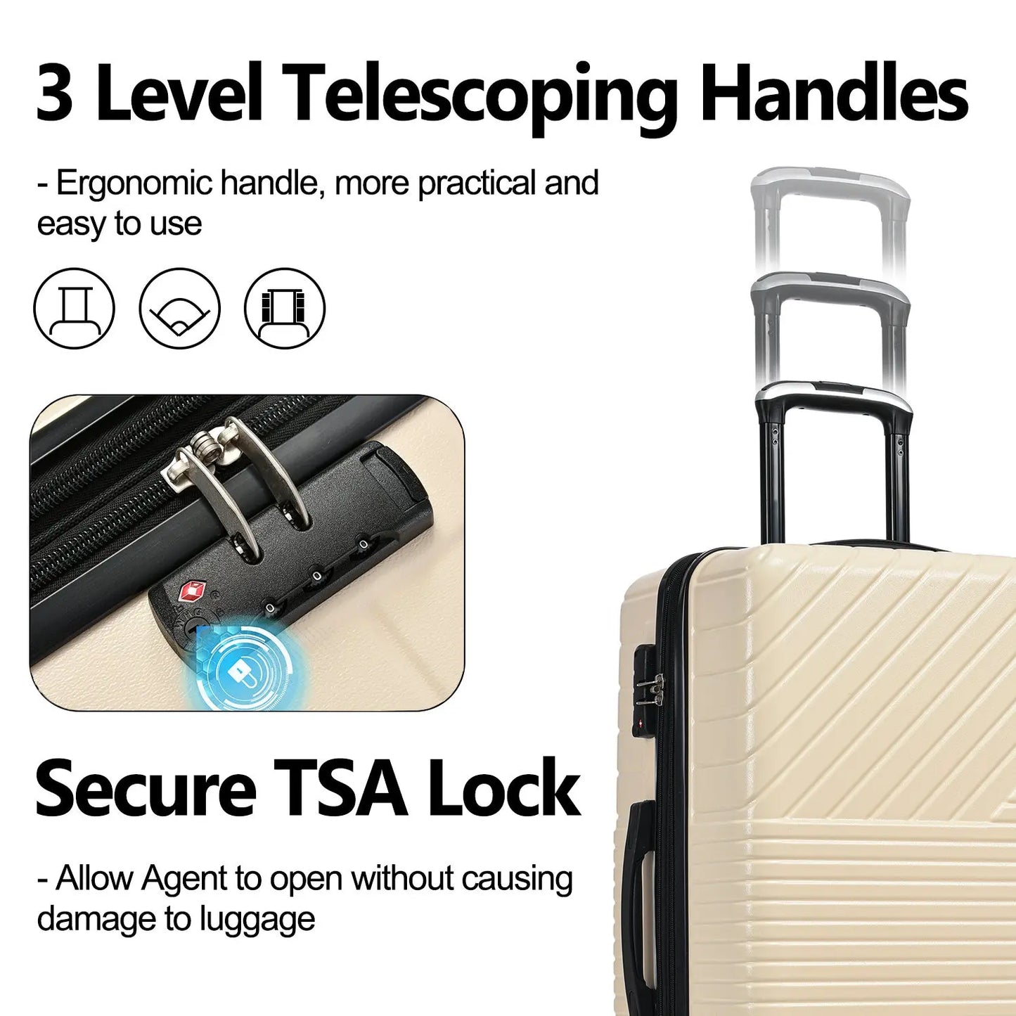 Hardshell Luggage Sets 3 Piece double spinner 8 wheels Suitcase with TSA Lock Lightweight 20''24''28'' inQ Boutique