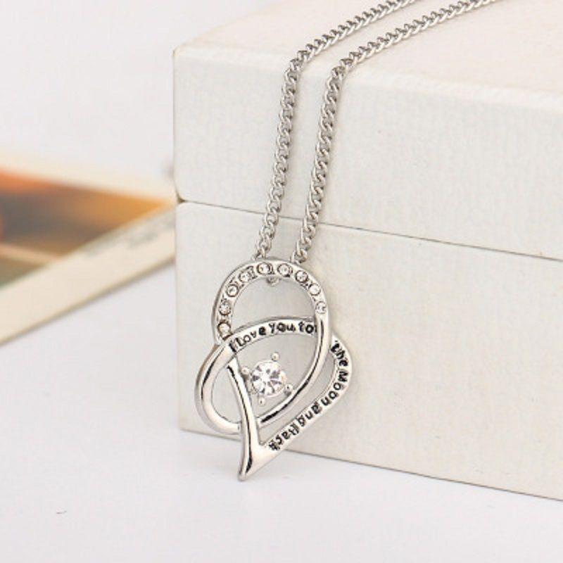 Jewelry Sterling Silver I Love You to The Moon and Back Love Heart Cubic Zirconia Pendant Necklace - Gee-Commerce, LLC