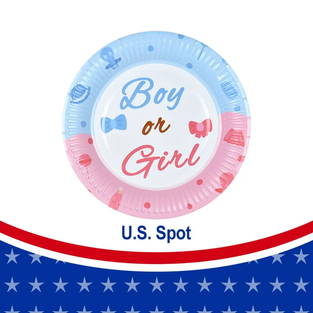 Blue & Pink the Big Reveal Round Plates - 7.08" (Pack of 96) - Durable & Stylish, Perfect for Gender Reveal Parties - Gee-Commerce, LLC