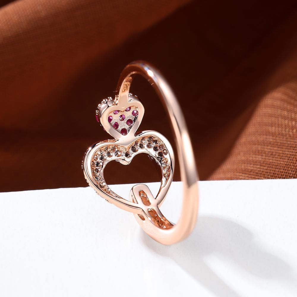 Delicate Double Heart Shape Ring Inlaid Pink Zircon 18K Gold Plated Hand Decoration For Women Valentine's Day Jewelry - Gee-Commerce, LLC