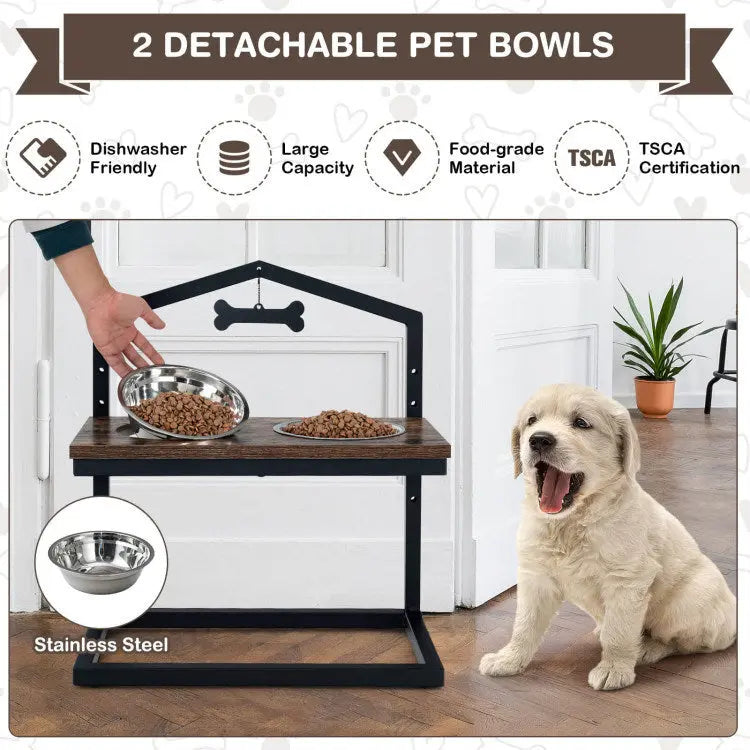 5 Heights Elevated Pet Feeder with 2 Detachable Stainless Steel Bowl Summit Supplies