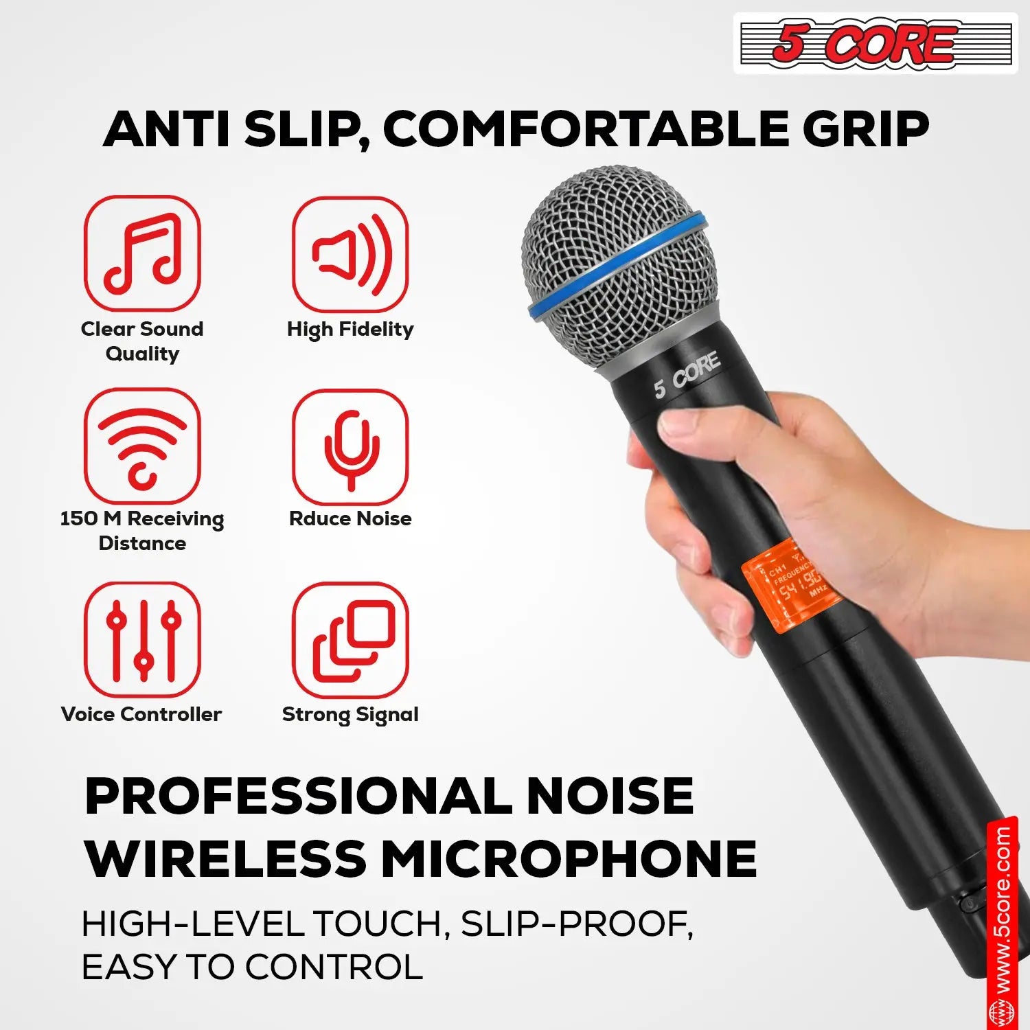 5 Core Wireless Microphones 8 Channel Dynamic Professional UHF Singing Mic System 5 Core