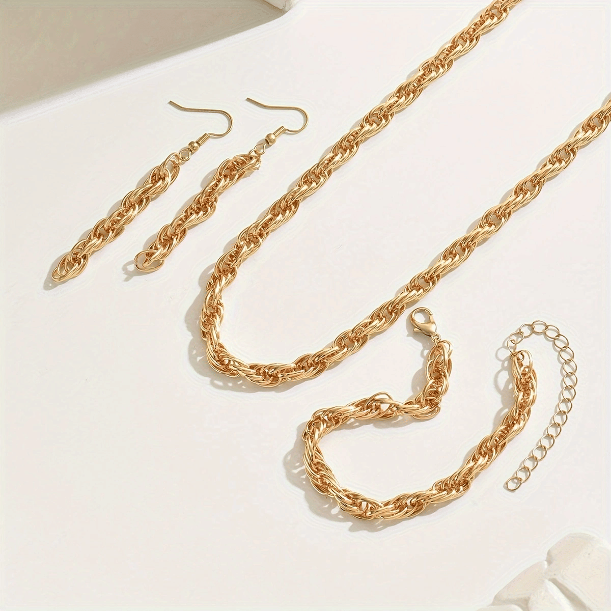 14K gold plated Stylish Gold Chain Link  Necklace, Bracelet, and Earring Set Doba