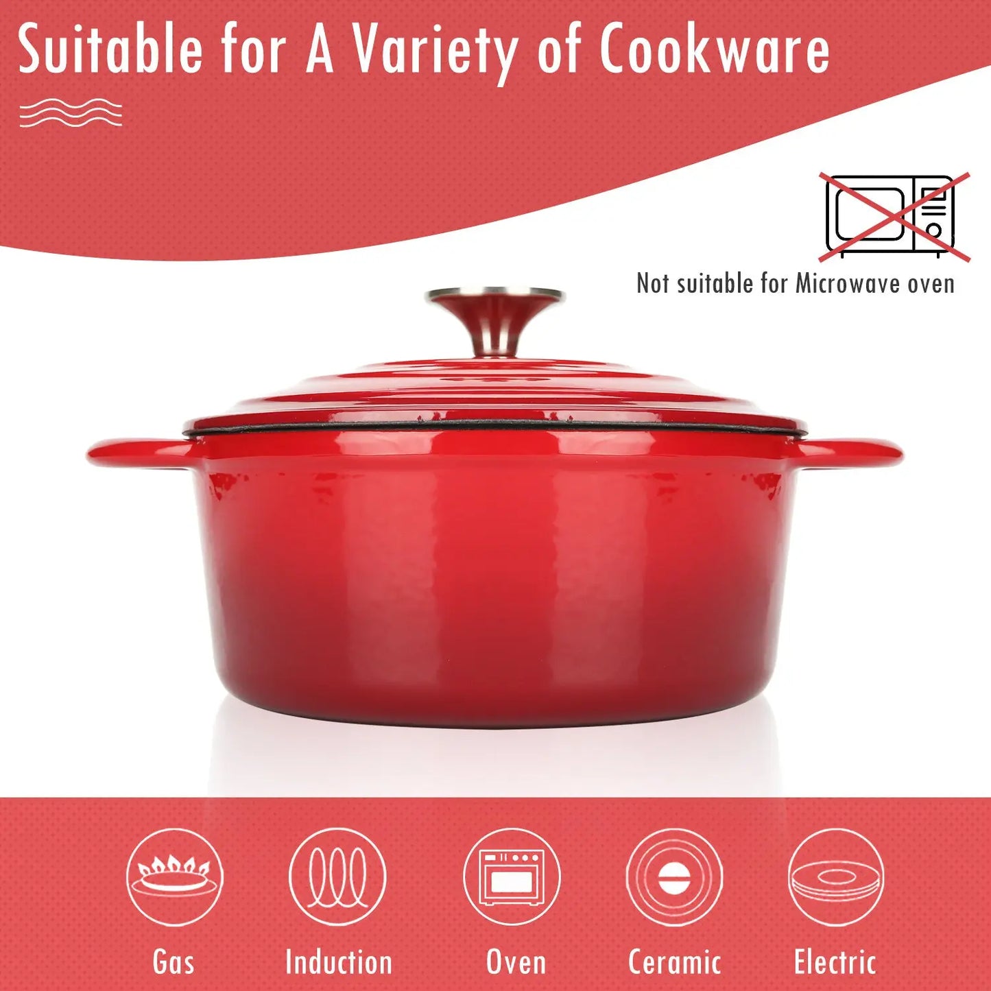 COOKWIN Enameled Cast Iron Dutch Oven with Self Basting Lid;  Enamel Coated Cookware Pot 4.5QT COOKWIN