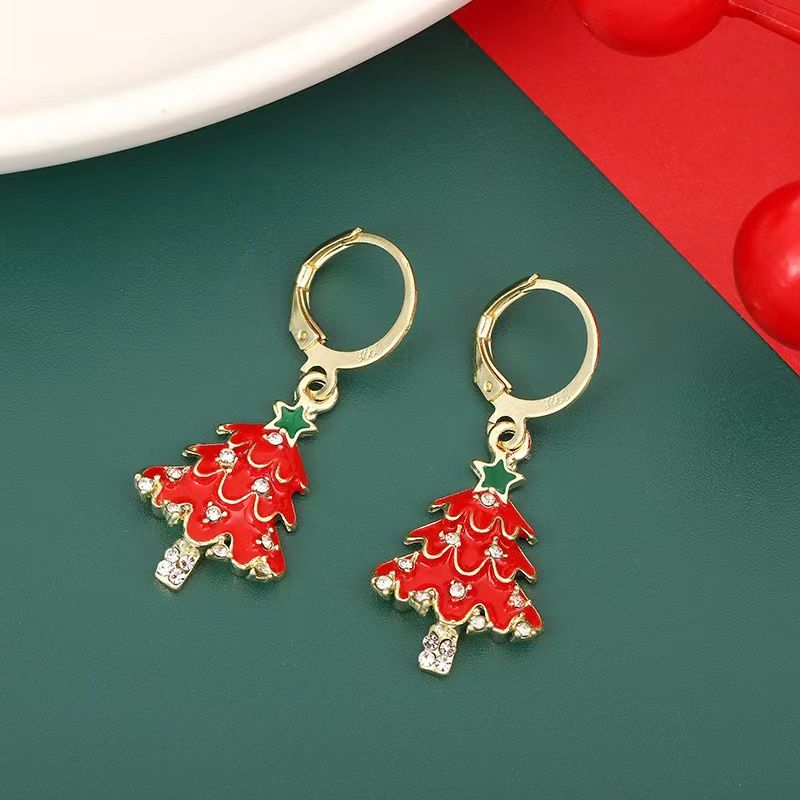 Christmas Tree Enamel and Rhinestone  Jewelry Set - Festive Necklace and Earrings Doba