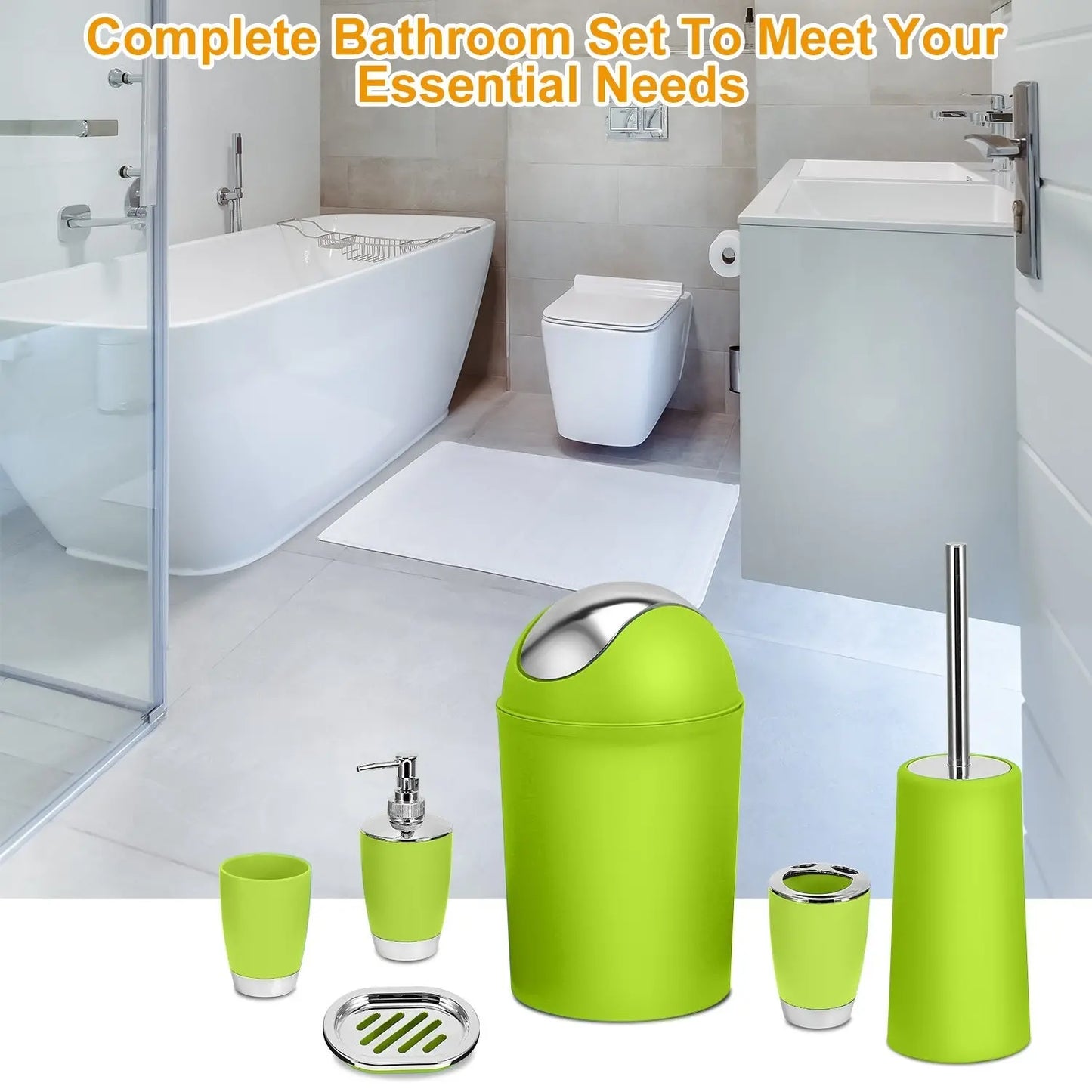 Bathroom Accessories Set 6 Pcs Bathroom Ensemble Complete with Soap Dispenser & Toothbrush Holder Eggracks by Global Phoenix