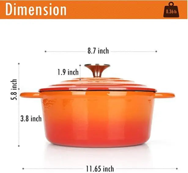 COOKWIN Enameled Cast Iron Dutch Oven with Self Basting Lid;  Enamel Coated Cookware Pot 4.5QT COOKWIN