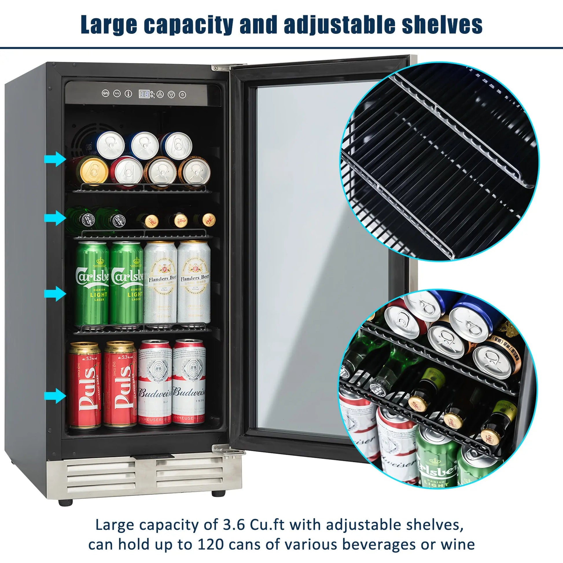 Premium 15-inch Mini Beverage Refrigerator / Wine Cooler - Built-in & Freestanding Doba