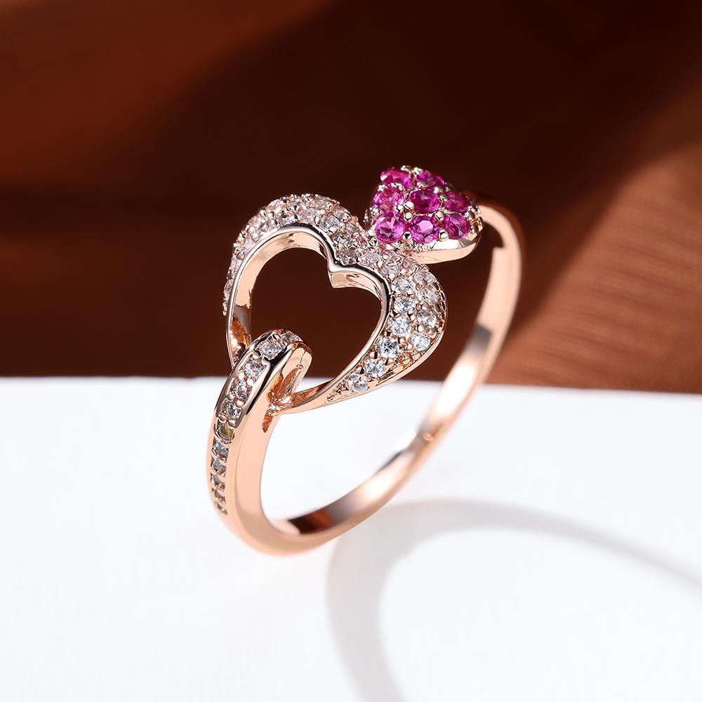 Delicate Double Heart Shape Ring Inlaid Pink Zircon 18K Gold Plated Hand Decoration For Women Valentine's Day Jewelry - Gee-Commerce, LLC