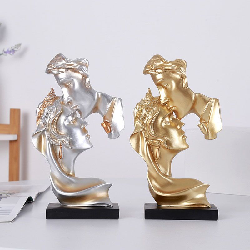 NORTHEUINS 26cm Resin Couple Mask Kissing Lover Figurines Creative Valentine's Day Present Desktop Art Statue Home Decor Objects - Gee-Commerce, LLC