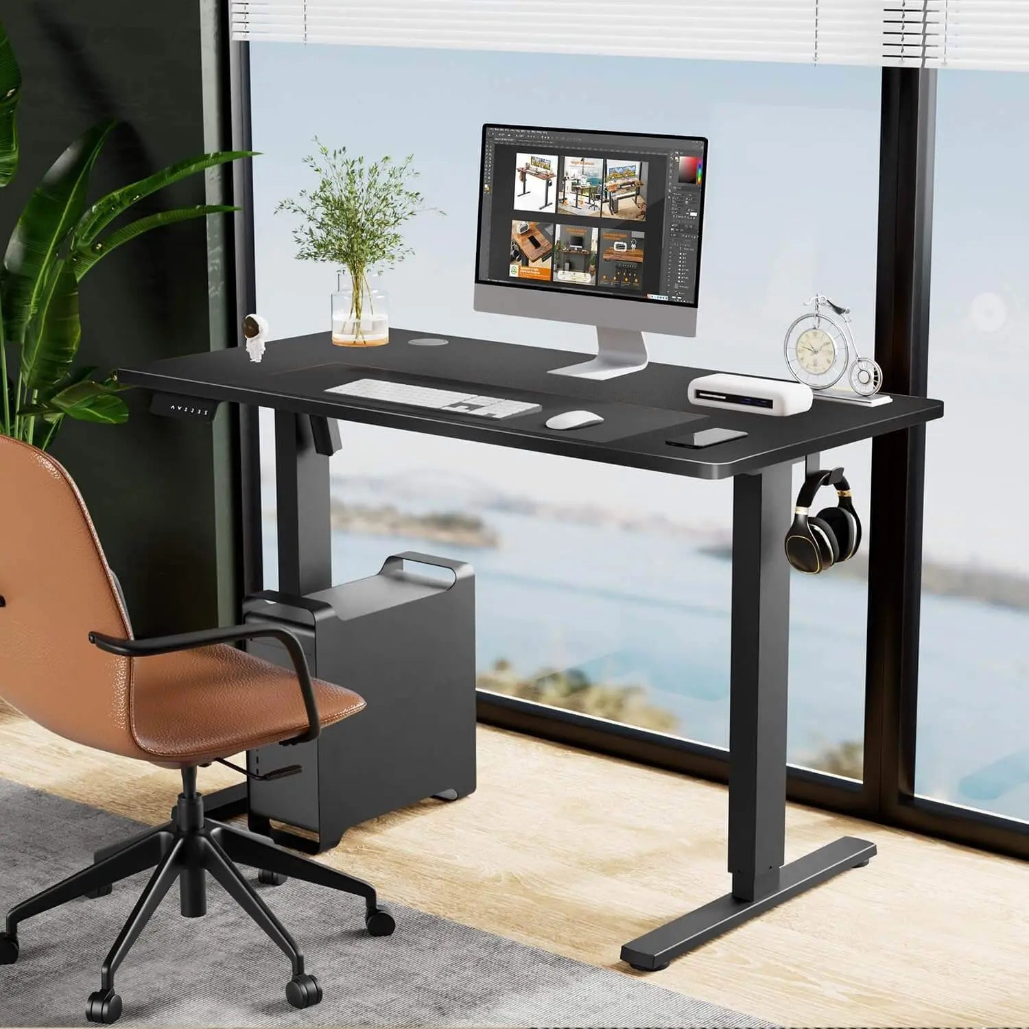 Electric Height Adjustable Standing Desk, Sit or Stand Ergonomic Computer Desk, Black,55'' x 24" Doba