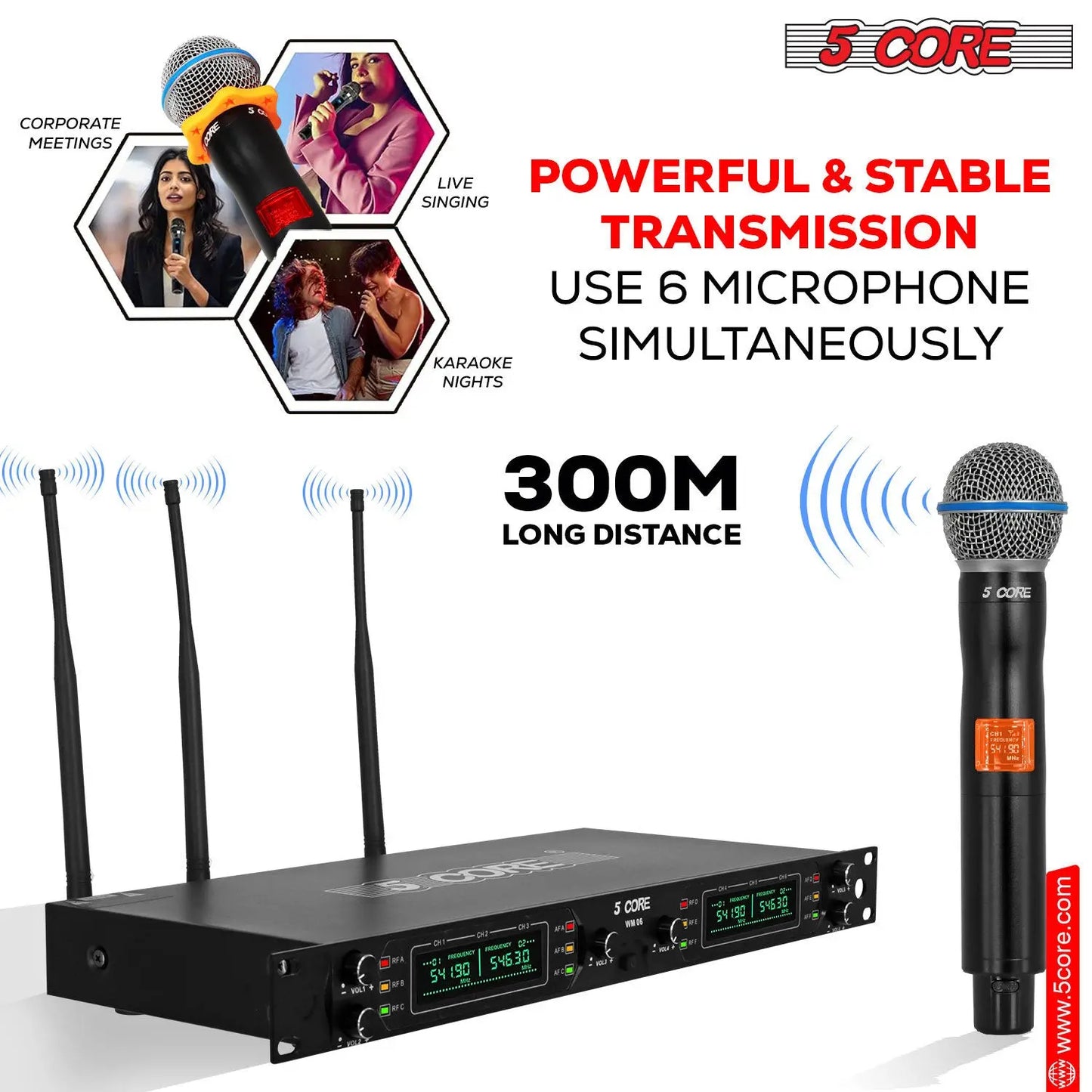 5 Core Wireless Microphones 8 Channel Dynamic Professional UHF Singing Mic System 5 Core