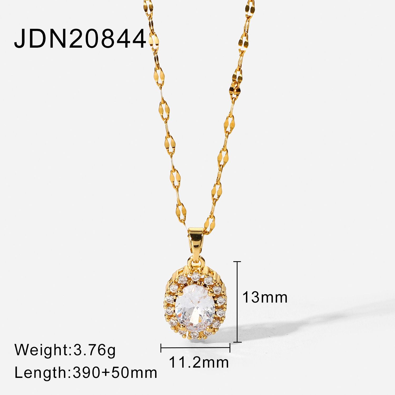18k Gold Plated Stainless Steel Jewelry Unchangeable Oval White Cubic Zirconia Pendant Necklace For Women - Gee-Commerce, LLC