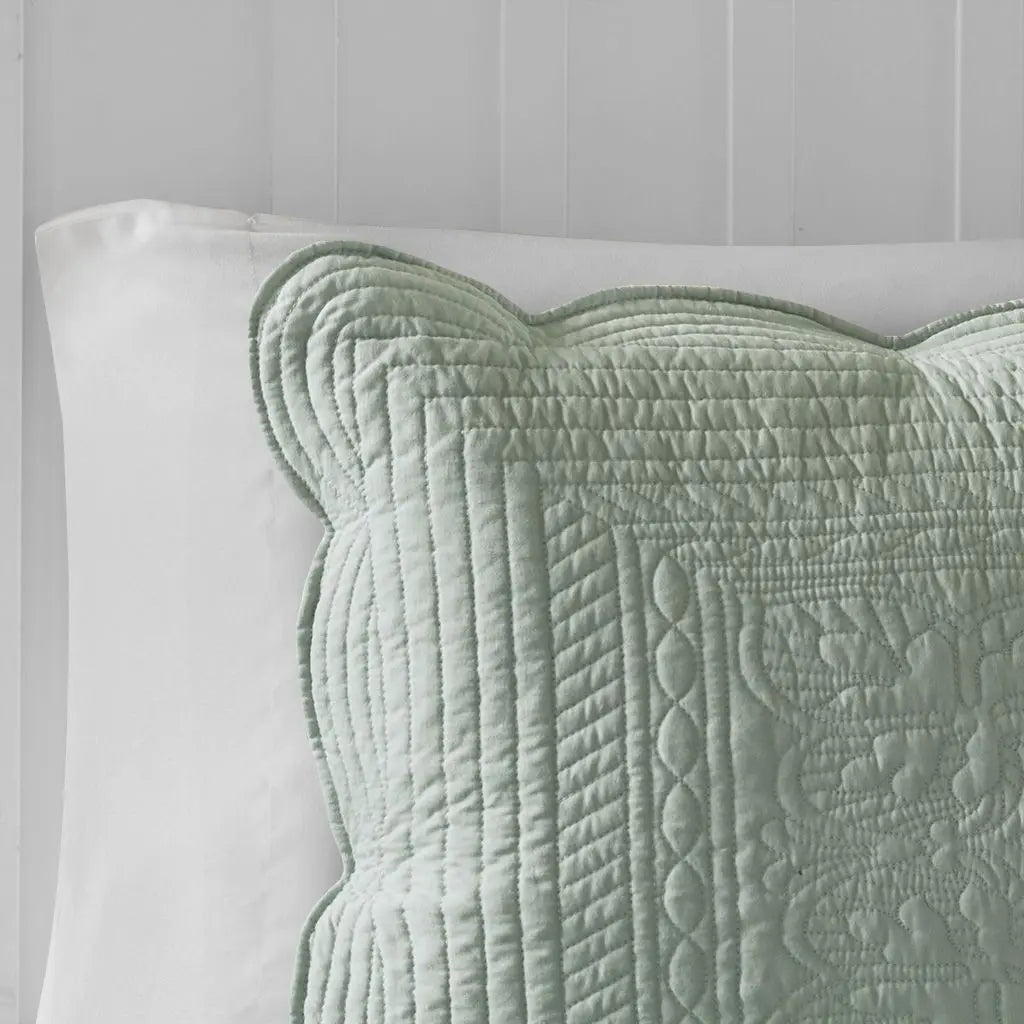 3 Piece Reversible Scalloped Edge Quilt Set - Seafoam - Gee-Commerce, LLC