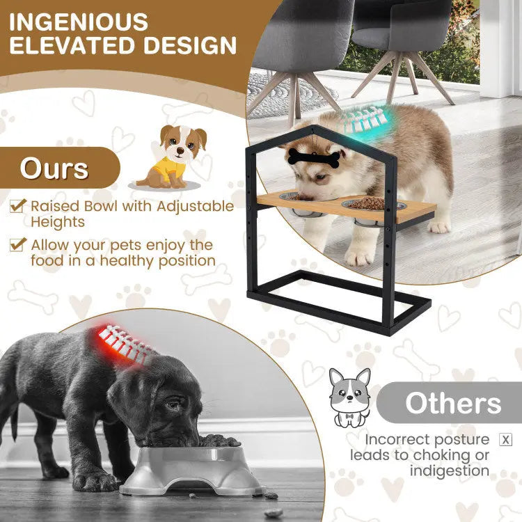 5 Heights Elevated Pet Feeder with 2 Detachable Stainless Steel Bowl Summit Supplies