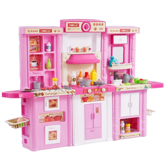 VEVOR Kitchen Playset Kids Pretend Cooking Play Toy 74 Piece Accessories Pink - Gee-Commerce, LLC