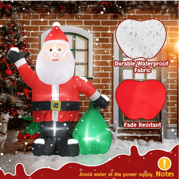 6 FT Lighted Christmas Inflatable Decoration, Inflatable Santa Claus With Large Gift Bag, Funny Blow Up Yard Decorations With Built-in LED Lights For Holiday Party Front Yard Lawn Garden Decor Doba