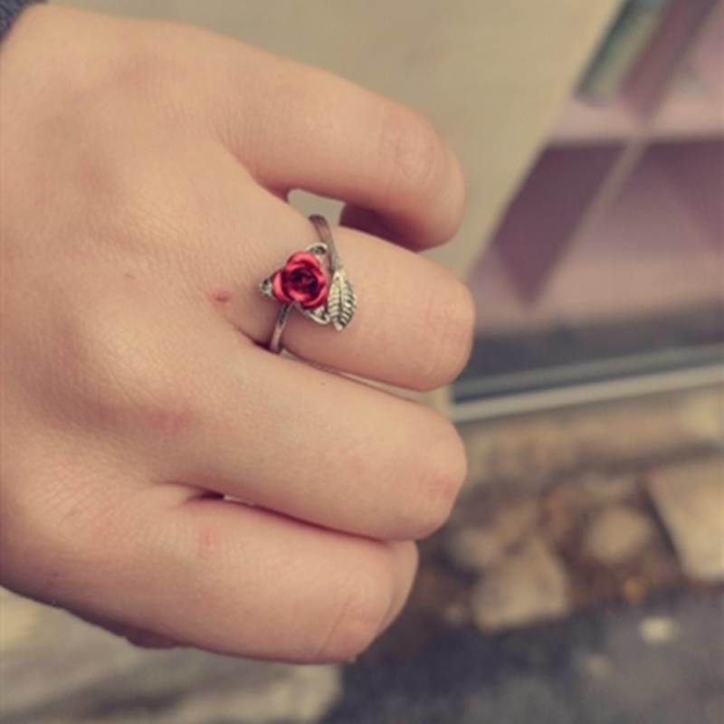 Rose Flower Leaves Opening Ring For Women Flowers Adjustable Finger Ring Valentine's Day Engagement Jewelry Gift - Gee-Commerce, LLC