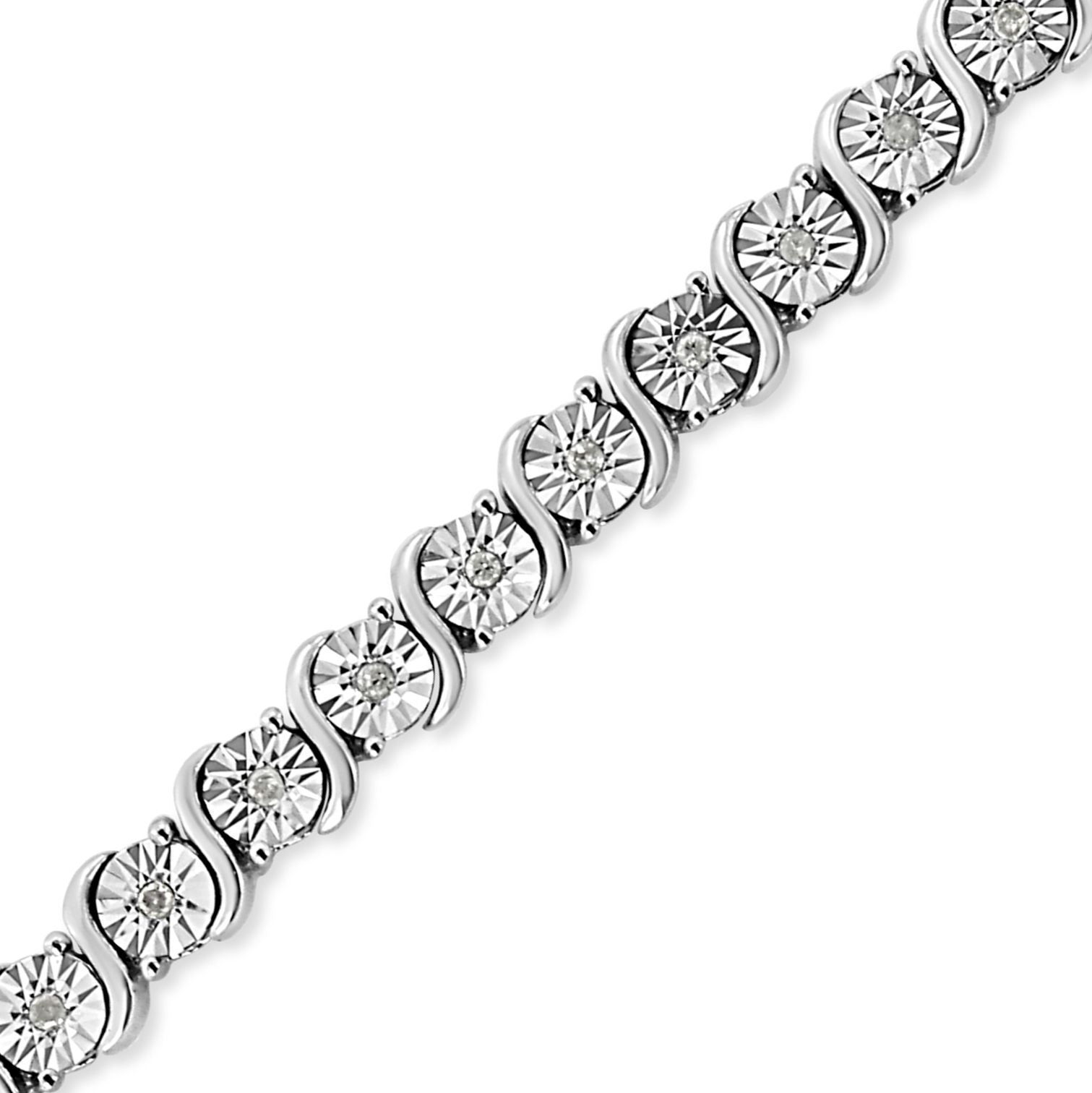 .925 Sterling Silver 1/4 Cttw Diamond Round Miracle Plate and "S" Link Tennis Bracelet (I-J Color, I2- I3 Clarity) - 7" Doba