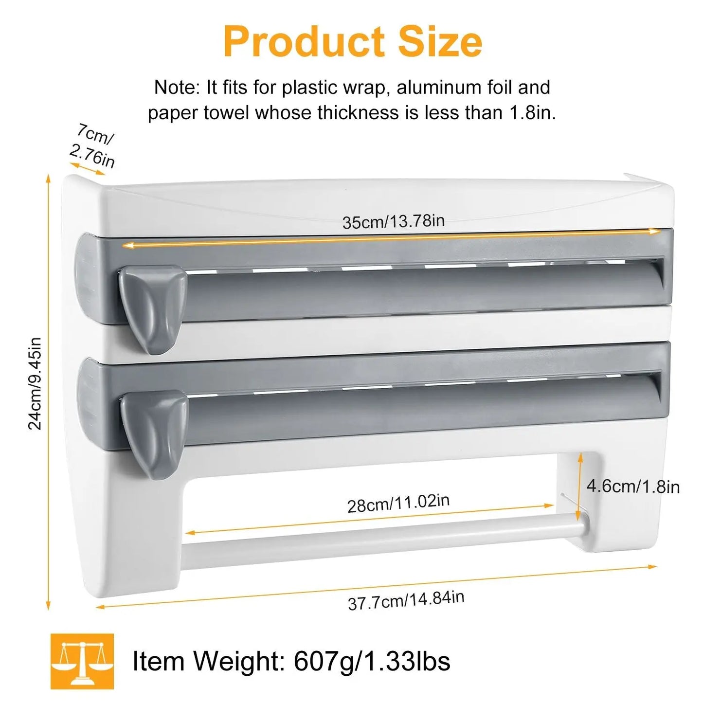 Kitchen Roll Dispenser Paper w/ Cutter Wall Mount Doba