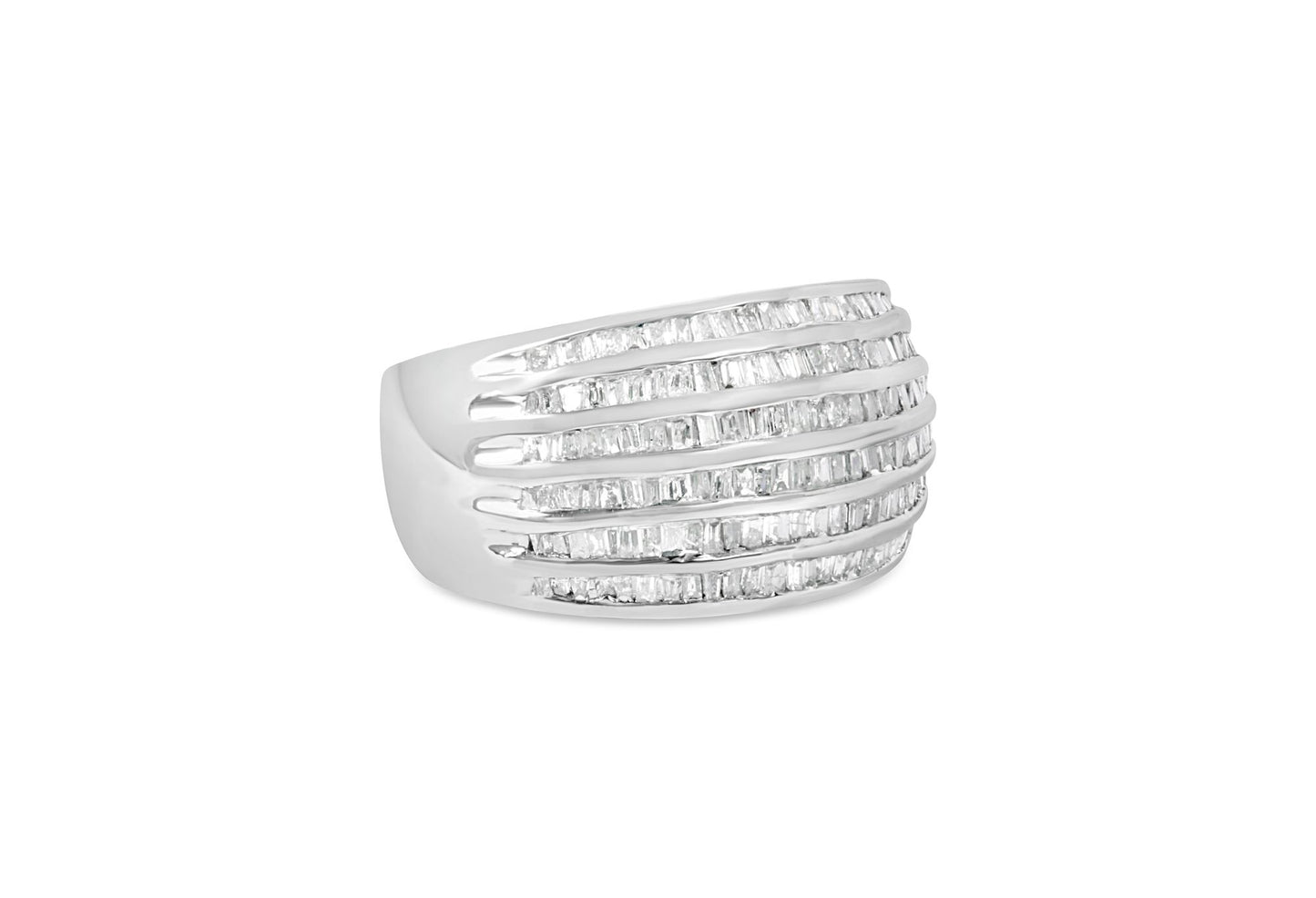 .925 Sterling Silver 1.0 Cttw Baguette-Cut Diamond 6-Row Channel Set Domed Tapered Cocktail Fashion Ring (H-I Color, I2-I3 Clarity)