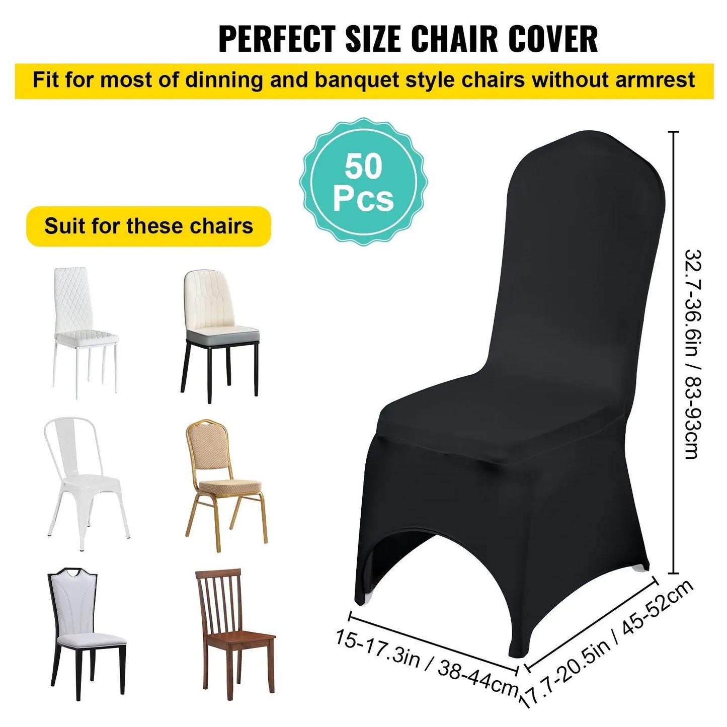 VEVOR 50 Pcs Black Chair Covers Polyester Spandex Stretch Slipcovers for Wedding Party Dining Banquet Arched-Front Chair Covers VEVOR