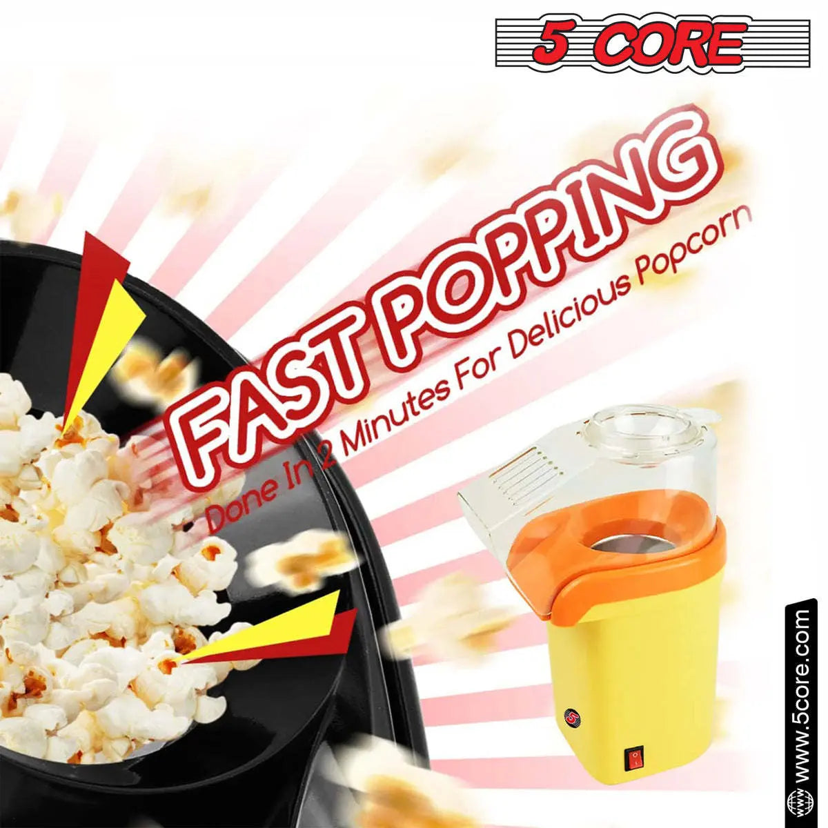 5 Core Popcorn Machine 16 Cup Capacity Hot Air Popper 5 Core